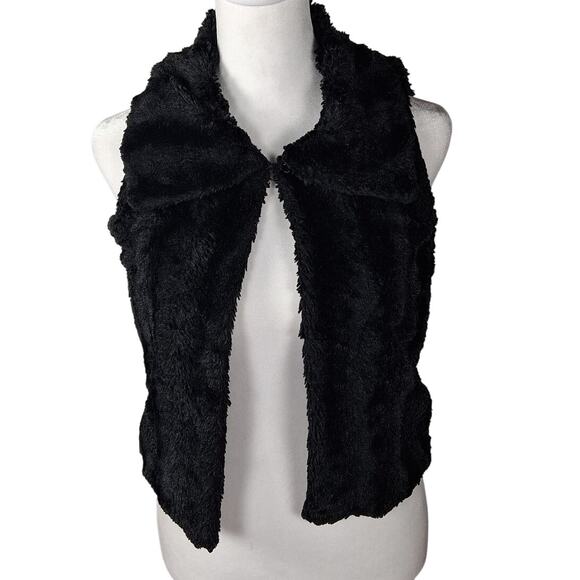 Pine Black Faux Fur Vest Size M/S Sleeveless Jacket Collar Fuzzy Soft Warm Cute - Picture 1 of 7